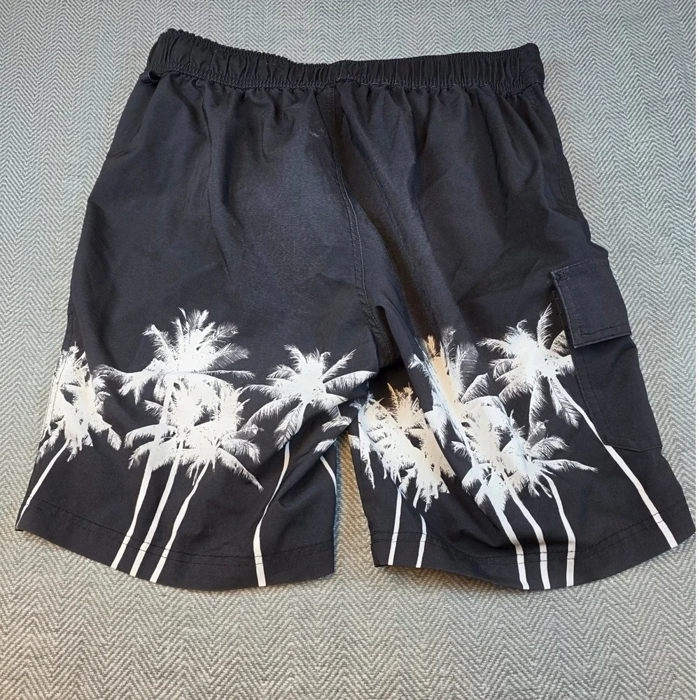 Arizona Jean Co Mens Black White Palm Tree Board Shorts Medium Swim Trunks